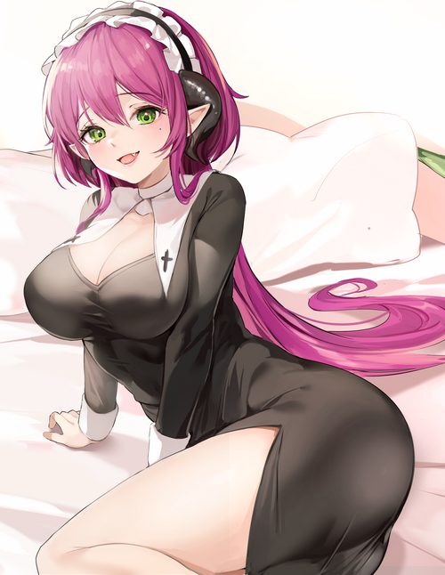 Anime girl in nun outfit with horns