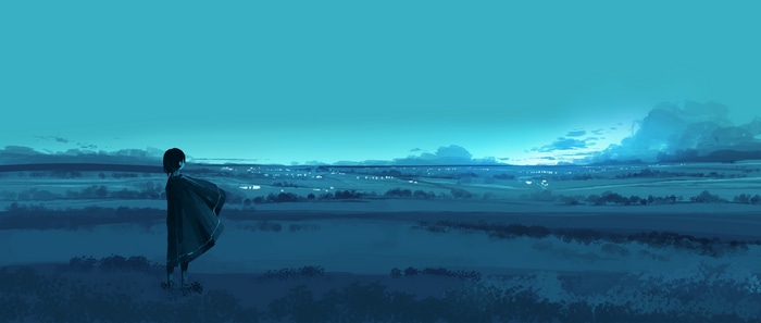 4K illustration of a person looking over a landscape