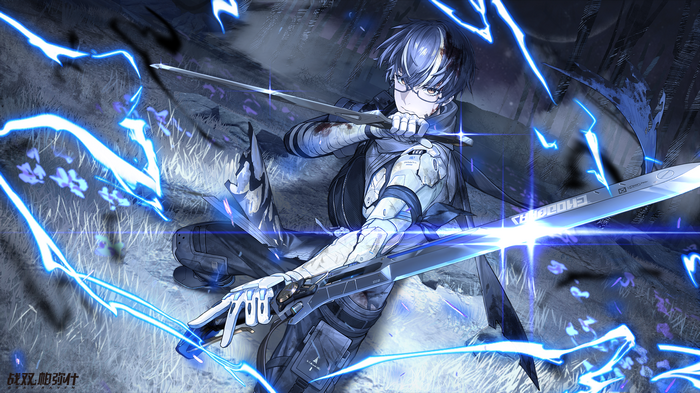 Kamui from Punishing: Gray Raven with swords and lightning