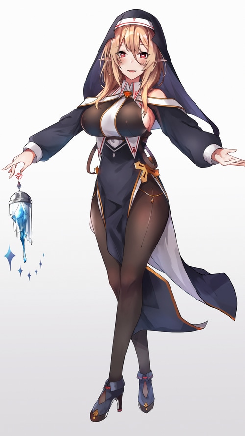 Anime nun holding a magical lantern