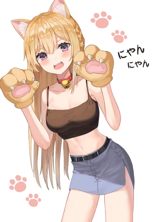 Anime girl with cat ears and paws
