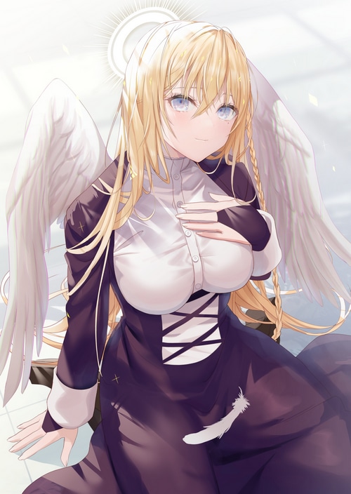 Anime girl with wings in a nun outfit