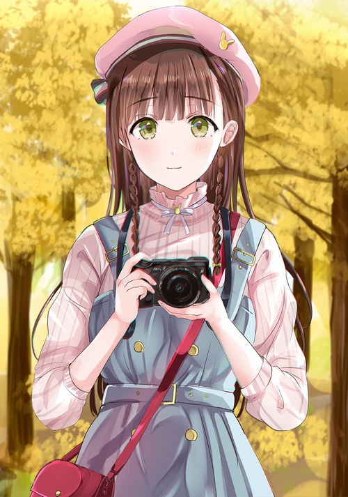 Anime girl with camera and pink hat