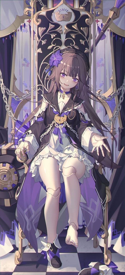 Herta from Honkai: Star Rail on a throne