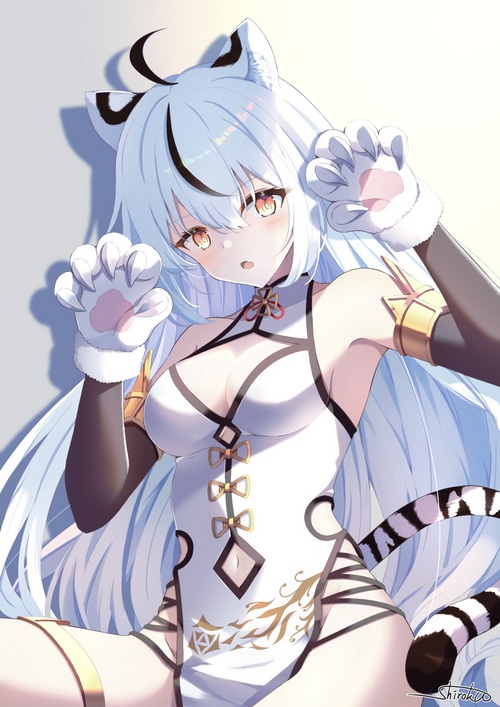 Cat girl with white hair and cat ears
