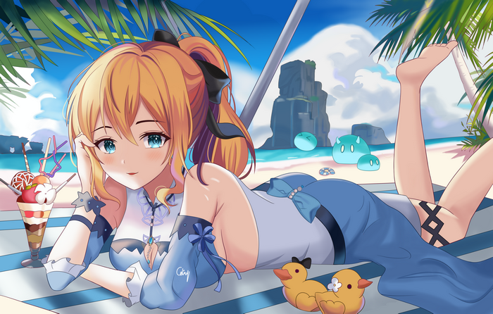 Jean on a Beach with Slimes and Parfait