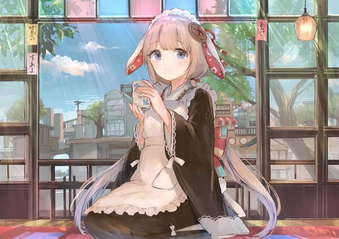 4K Anime Girl in Maid Outfit Holding a Cup