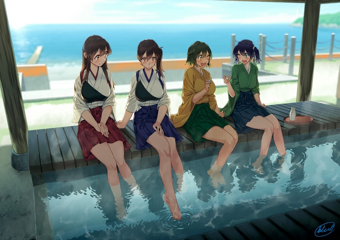 Kantai Collection girls relaxing in an onsen