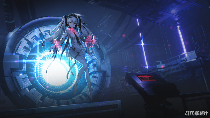 Lucia from Punishing: Gray Raven in a futuristic portal