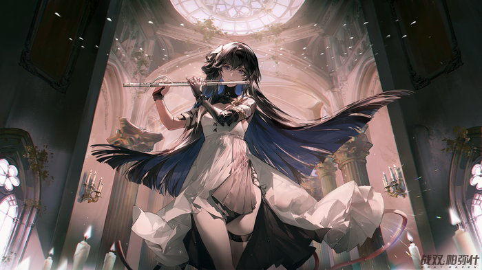 Punishing: Gray Raven anime girl playing flute in church
