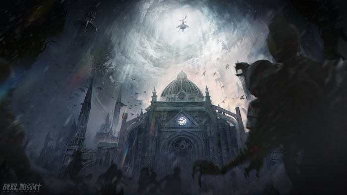 Punishing: Gray Raven - Gothic Cathedral with Flying Figure