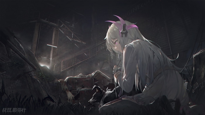 Punishing: Gray Raven girl with dog in ruins