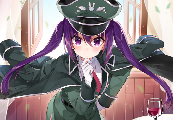 Rize Tedeza in Military Uniform with Purple Hair and Eyes