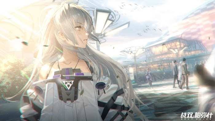 Kamui from Punishing: Gray Raven in a futuristic city