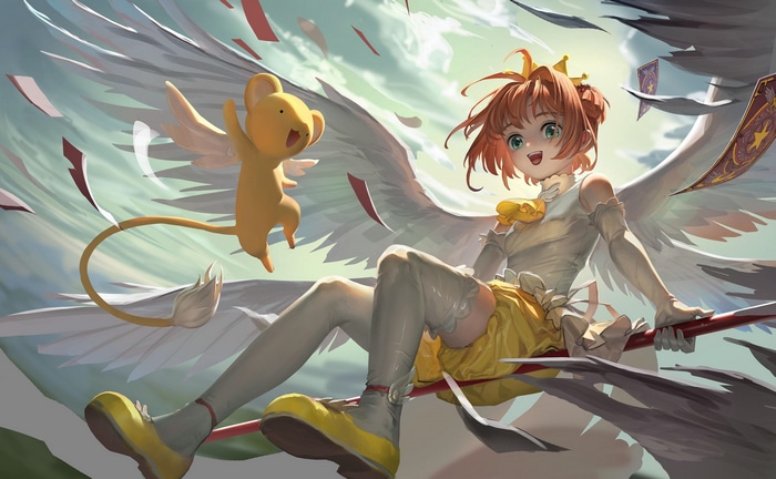Cardcaptor Sakura with Keroberos and wings