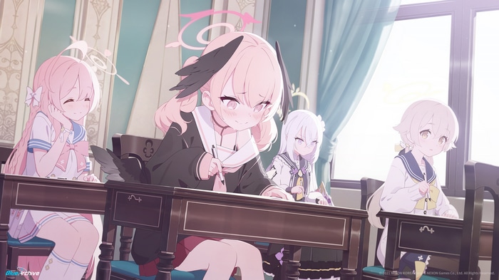 Blue Archive: Hifumi, Azusa, Hanako, and Shimoe Koharu in class