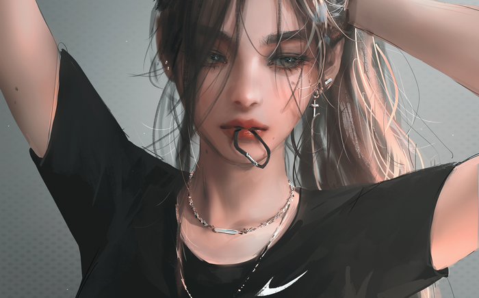 4K portrait of a woman with hair in her face