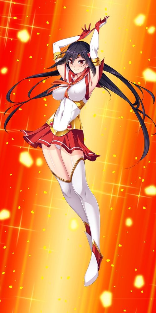 Anime girl in red and white outfit posing