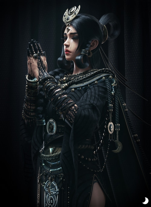 Fantasy art of a woman with black hair
