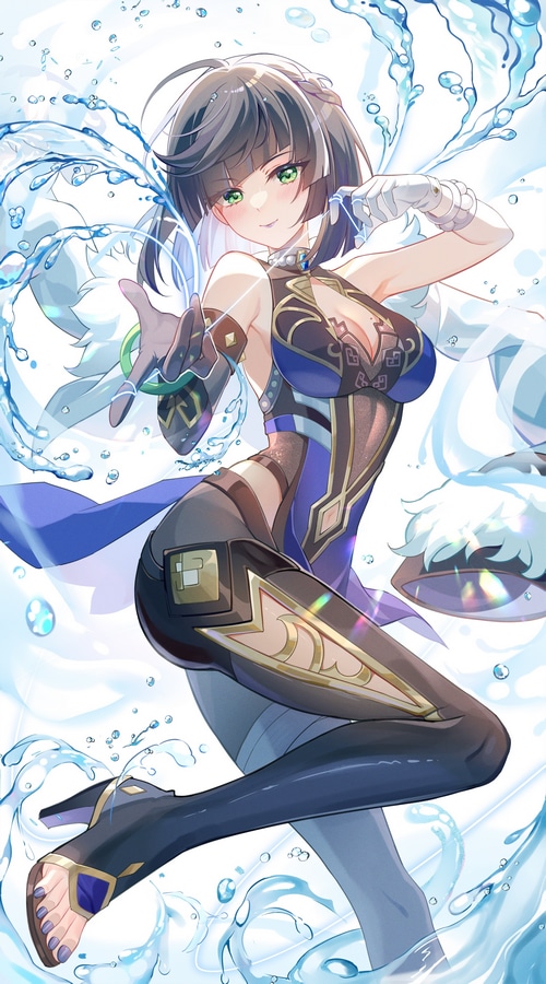 Yelan from Genshin Impact with water splashes
