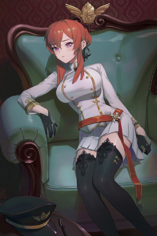 Azur Lane fan art of Monarch sitting on a chair