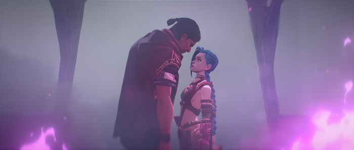 4K Arcane: Sevika and Jinx in a purple haze