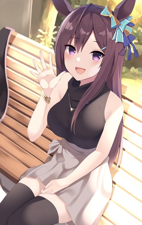 Mejiro Dober from Uma Musume Pretty Derby sitting on a bench