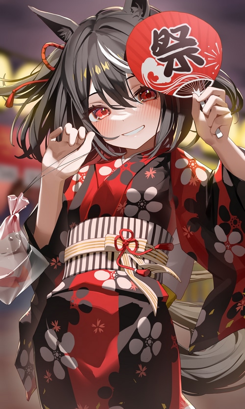 Kitasan Black from Uma Musume Pretty Derby holding a fan