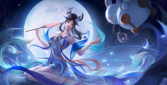 Fantasy girl with blue dress and moon