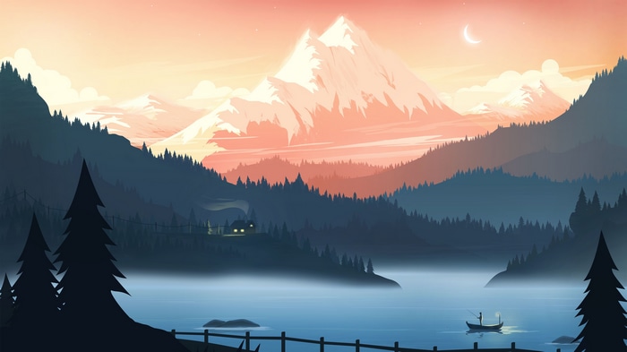 4K Mountain Lake Landscape with Mist and Boat