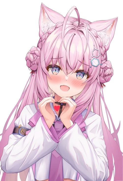 Hakui Koyori fan art with pink hair and cat ears