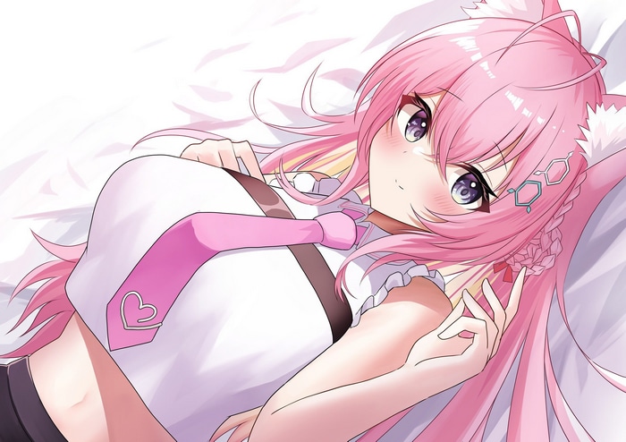 Hakui Koyori fan art with pink hair and animal ears