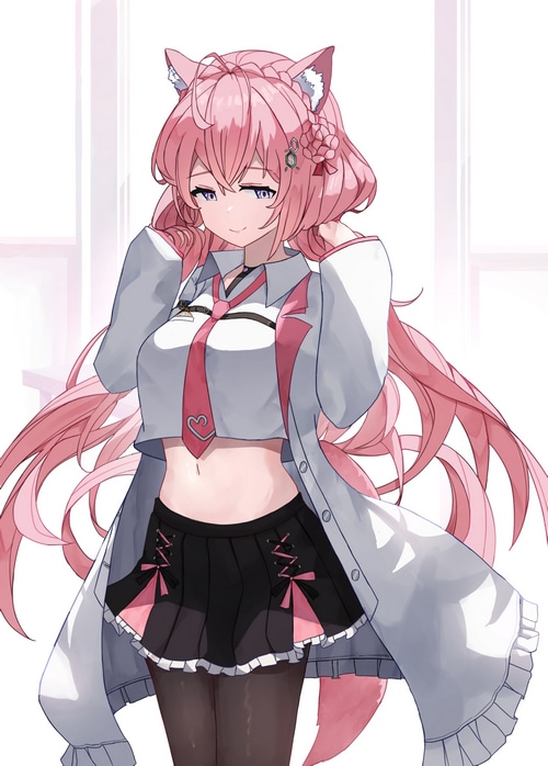 Hakui Koyori with pink hair and cat ears