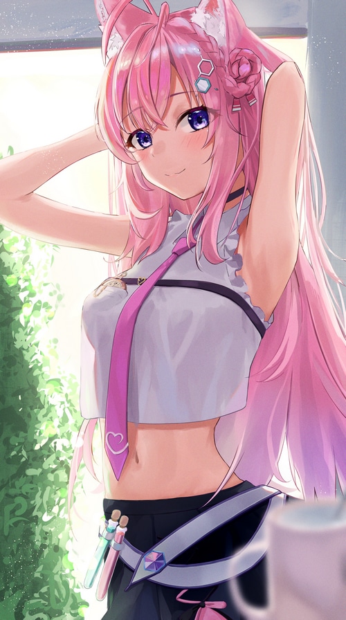 Hakui Koyori fan art with pink hair and animal ears