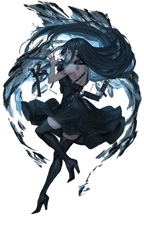 4K anime girl with dark hair and guns