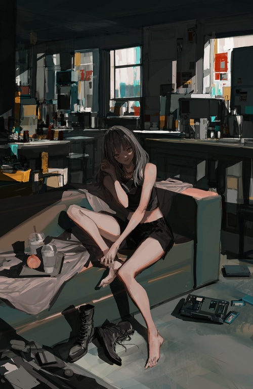 Original character sitting on a couch in a room