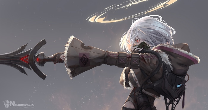 4K Necromancers character with red eyes and sword