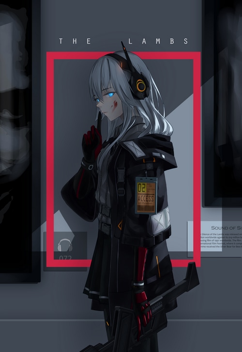 Girl with gun and headphones