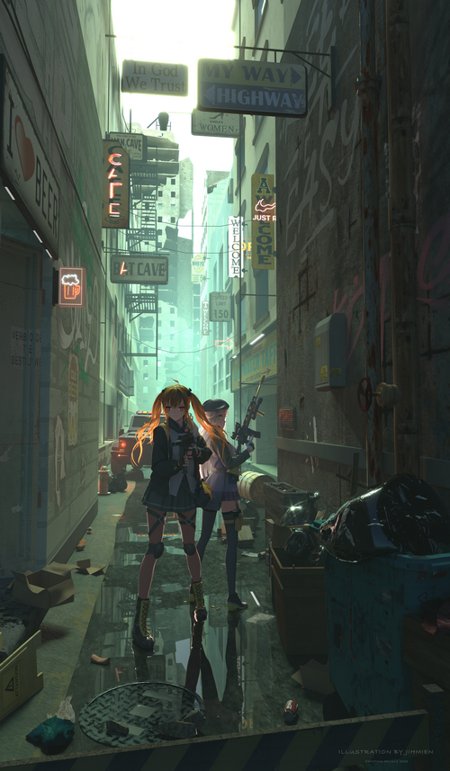 Girls Frontline: HK416 and UMP9 in a Grimy Alley