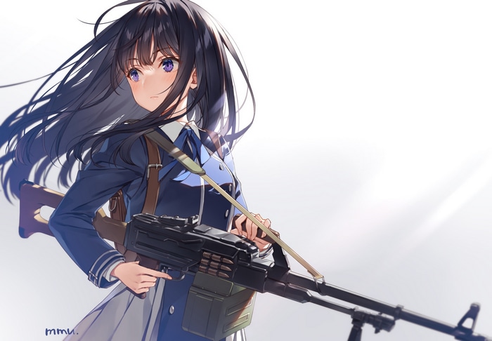 Inoue Takina with a machine gun