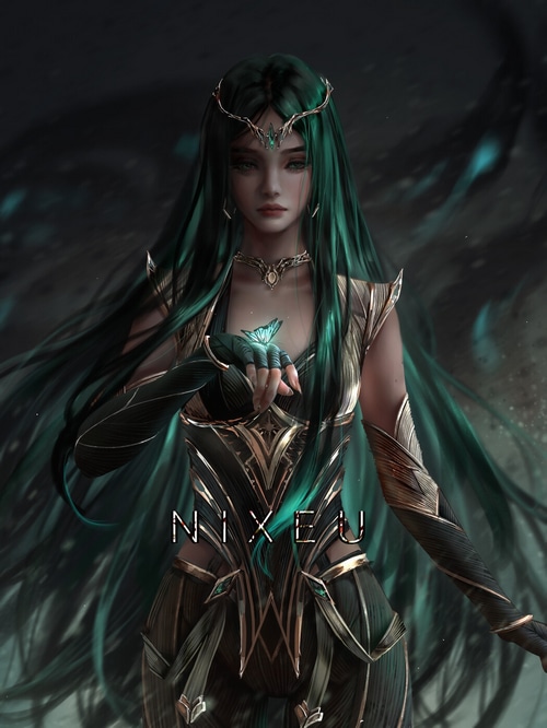 Nixeu with green hair and butterfly