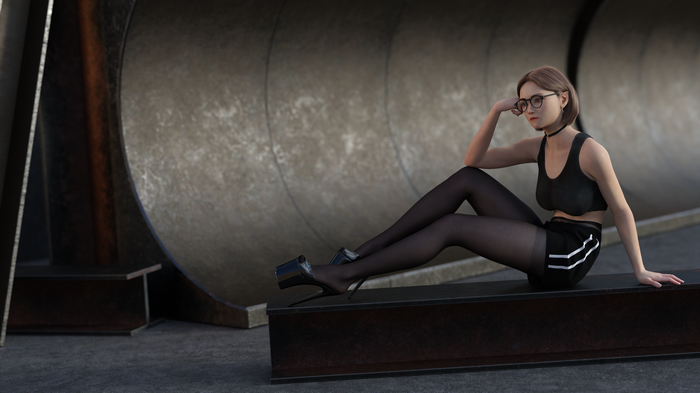 4K fantasy girl with glasses and high heels