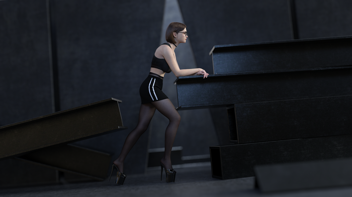 4K fantasy girl with glasses and high heels