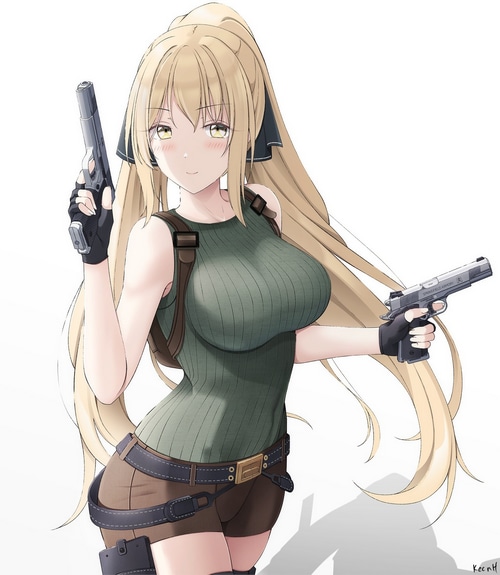 Anime girl with blonde hair and guns