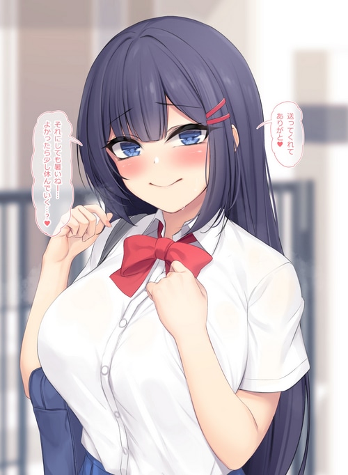 Schoolgirl in uniform with red bow