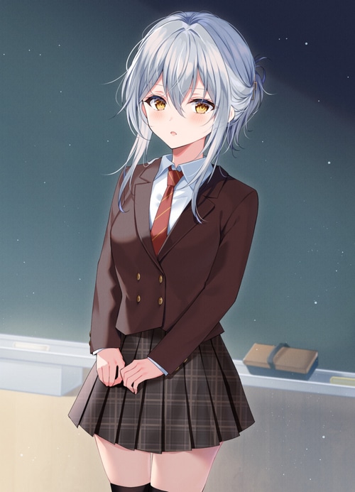 Anime girl with blue hair in school uniform