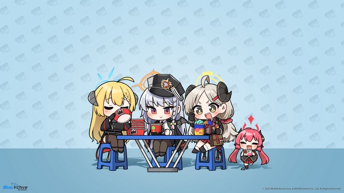 Blue Archive Characters Enjoying Snacks at a Table