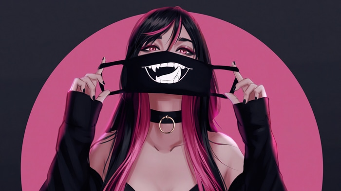 Anime girl with mask and pink eyes