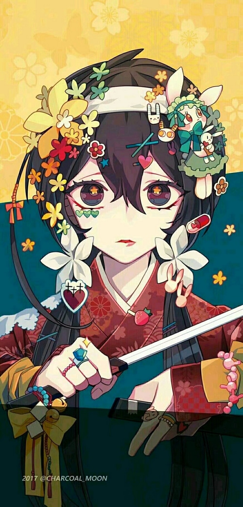 Izumi Kyouka with flowers and rabbits