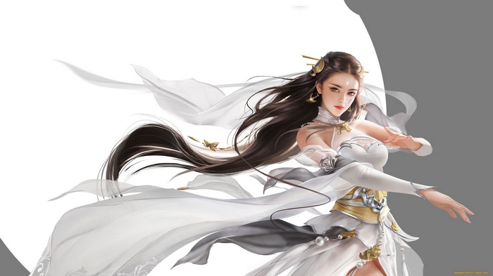 Fantasy art of a woman in white clothing